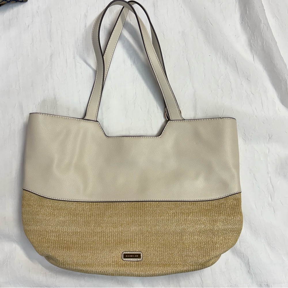 Rachel Zoe Half Rattan Shoulder Boho Bag Purse Cream Excellent Condition